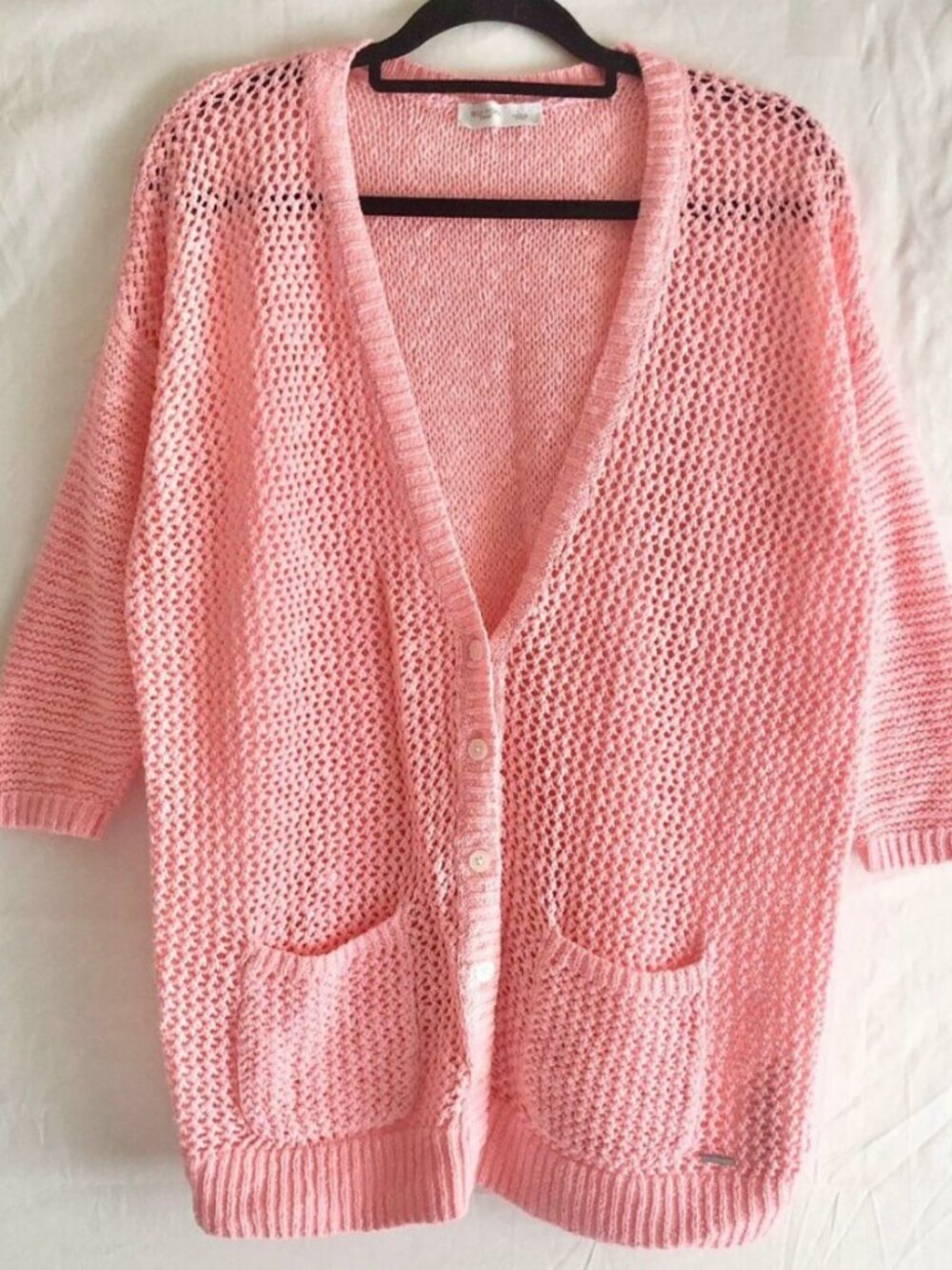 Gilly Hicks Peach Crochet Knit Cardigan Sweater Size L